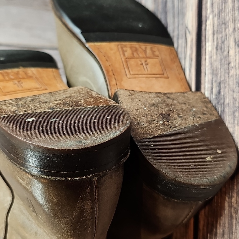 FRYE PAIGE TAUPE LEATHER TALL RIDING BOOTS - Picture 11 of 15